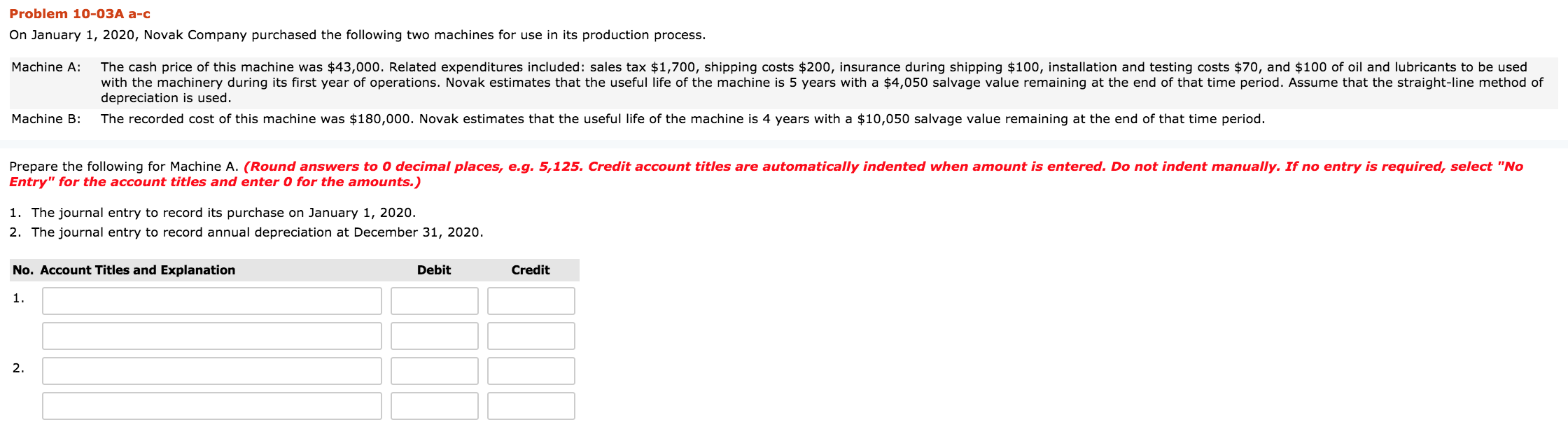 Problem 10-03A a-c Problem 10-03A a-c On January 1, 2020, Novak Company