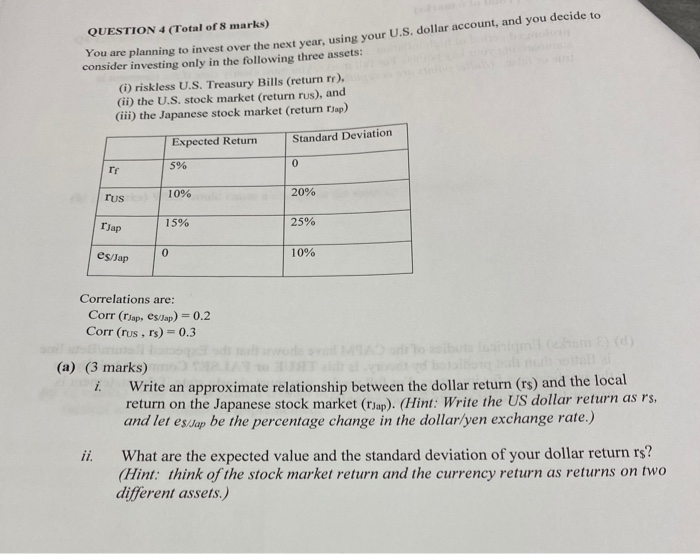  Need help on question 4 parts a-c please! QUESTION 4 (Total
