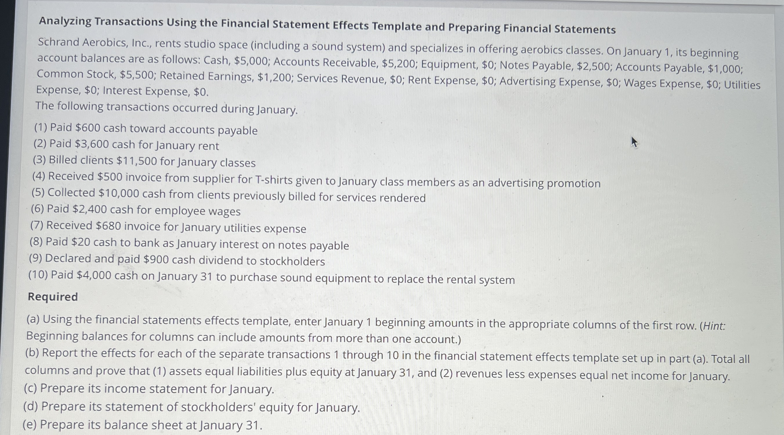  Analyzing Transactions Using the Financial Statement Effects Template and Preparing Financial
