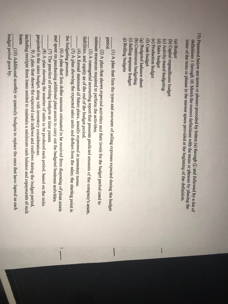  19) Presented below are terms or phrases preceded by letters (a)