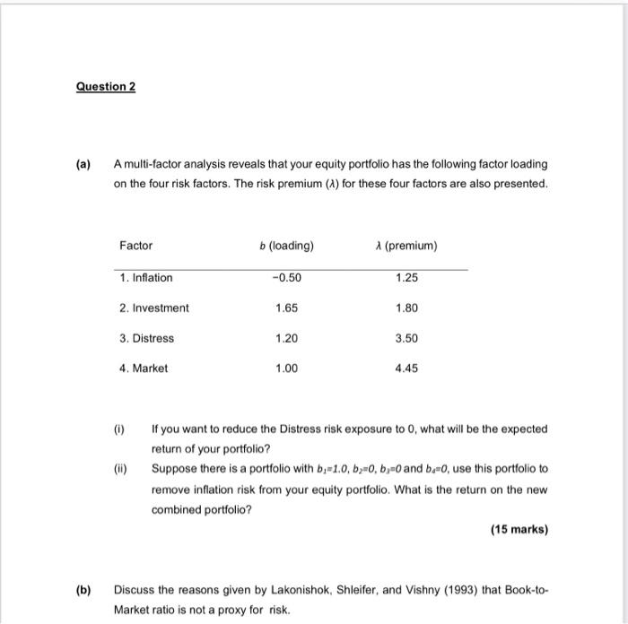  (a) A multi-factor analysis reveals that your equity portfolio has the
