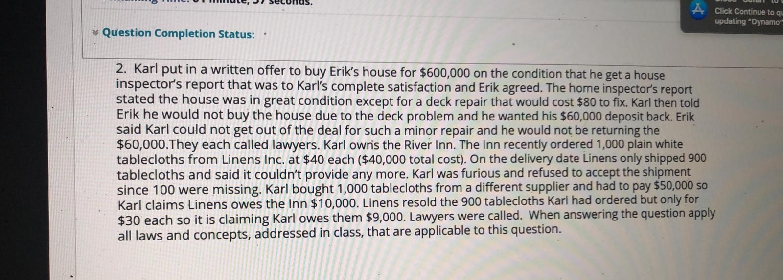 Click Continue to qu updating "Dynamo" * Question Completion Status: 2.