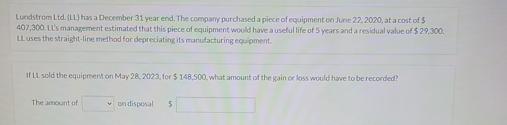 Lundstrom Ltd. (LL) has a December 31 year end. The company