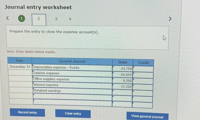 of Wilson Trucking Company. Prepare the closing entries for the year ended