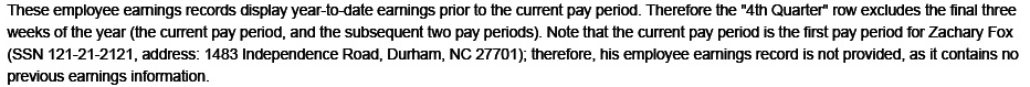 4th quarter. Assume that Zachary Fox earns the same amount for each