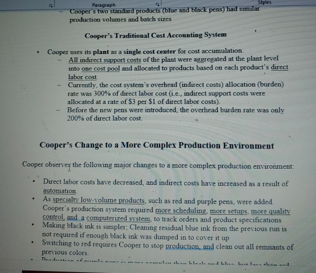 Activity Cost Pools to Cost Objects Blue Black Red Purple Total Handle