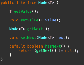 of List (given above) that uses the Node implementation of the Node