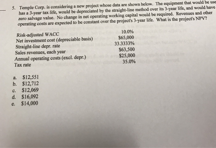 Please help taking test now. Need asap! Temple Corp. is considering a