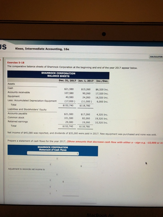  Kieso, Intermediate Accounting, 16e Exercise 5-18 The comparative balance sheets of