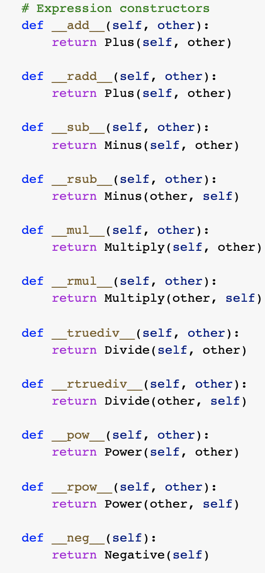 Hard To Read: class Expr: """Abstract class representing expressions""" def __init__(self, *args):