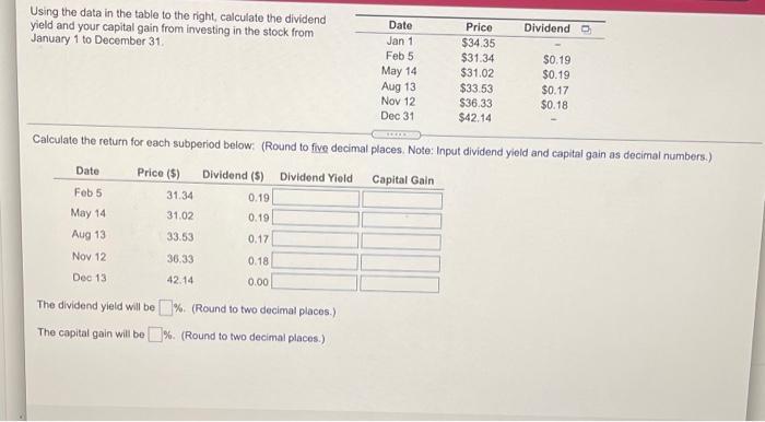  Using the data in the table to the right, calculate the