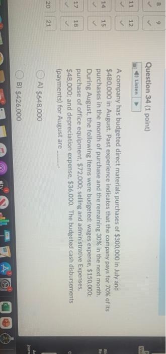  8 Question 34 (1 point) Listen Win 11 12 S All