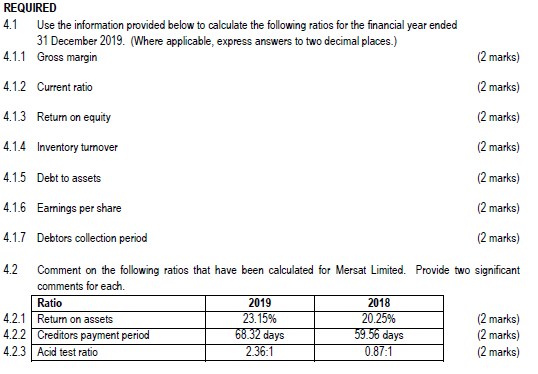  REQUIRED 4.1 Use the information provided below to calculate the following