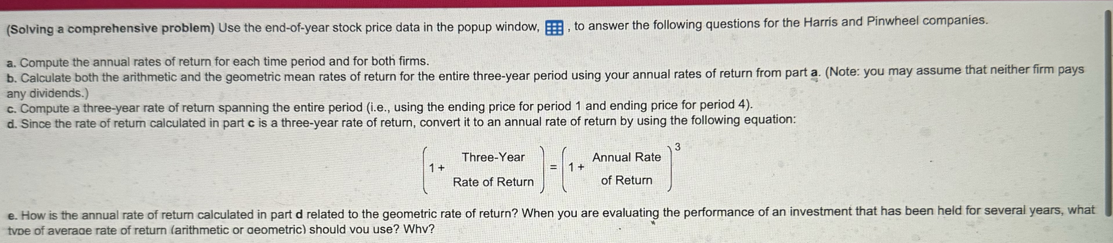  (Solving a comprehensive problem) Use the end-of-year stock price data in