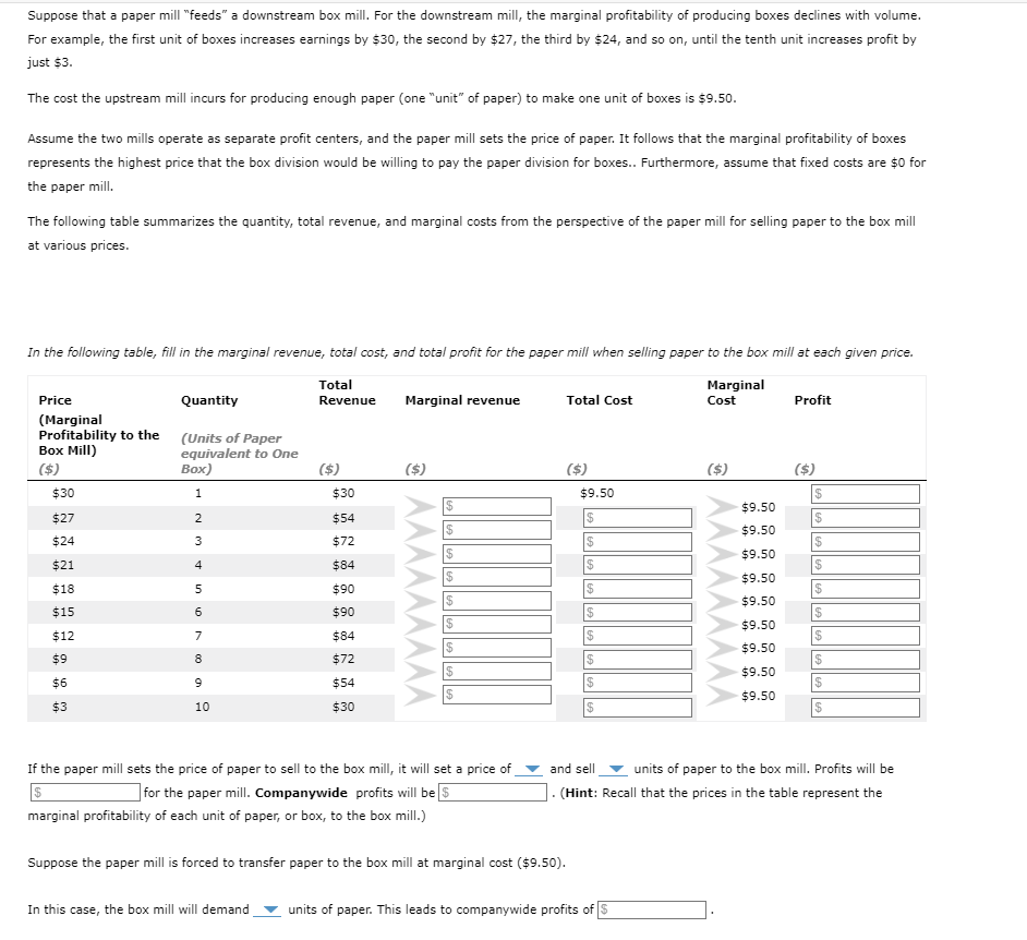 Suppose that a paper mill "feeds" a downstream box mill. For