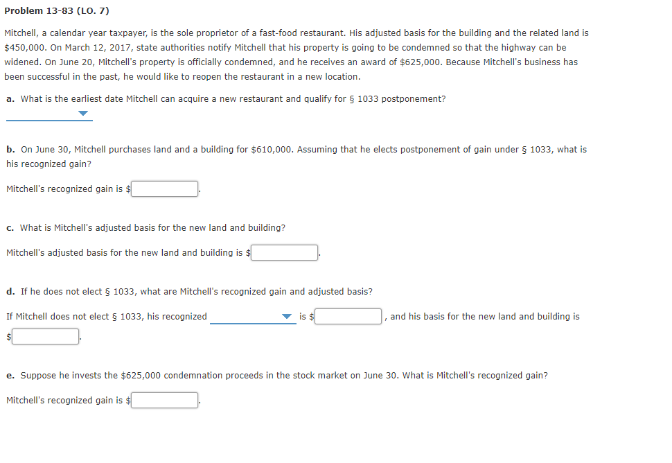 Problem 13-83 (LO. 7) Mitchell, a calendar year taxpayer, is the