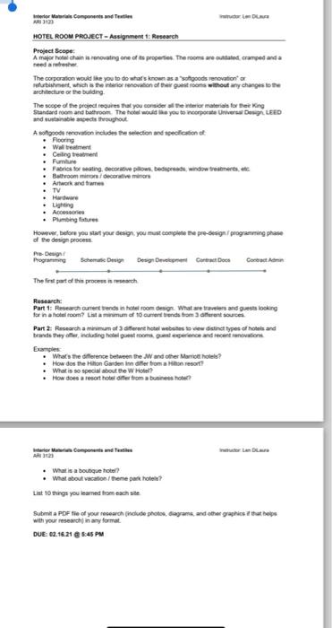  ARI HOTEL ROOM PROJECT Assignment 1: Research Project Scope: A major