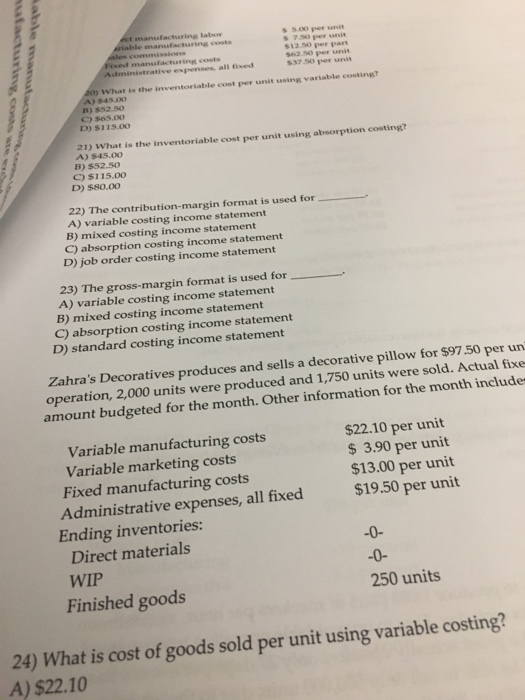  labbos s 5.00 per unit s 7.30 per unit $12.30 per