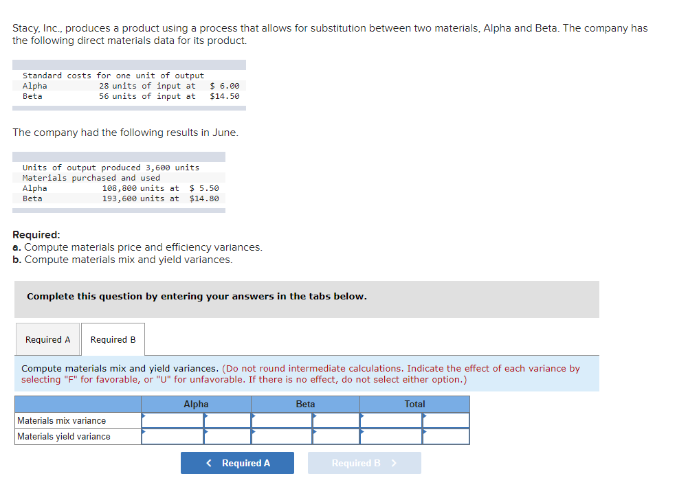 Stacy, Inc., produces a product using a process that allows for