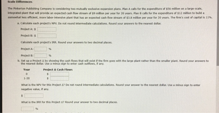  Scale Differences The Pinkerton Publishing Company is considering two mutually exclusive