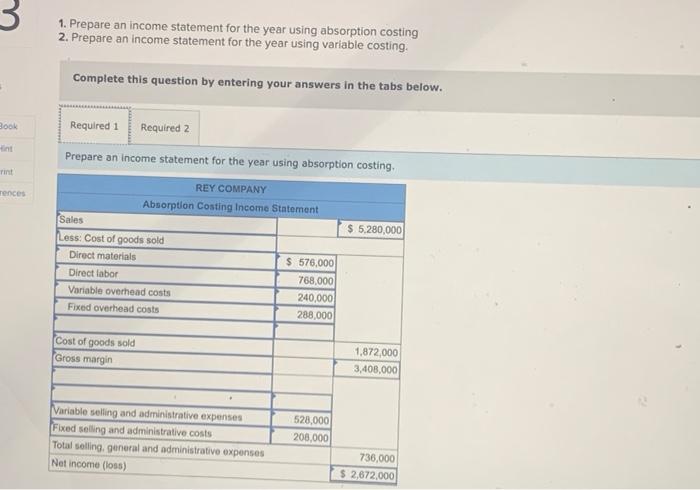  1. Prepare an income statement for the year using absorption costing
