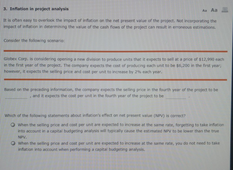 3. Inflation in project analysis Aa Aa It is often easy