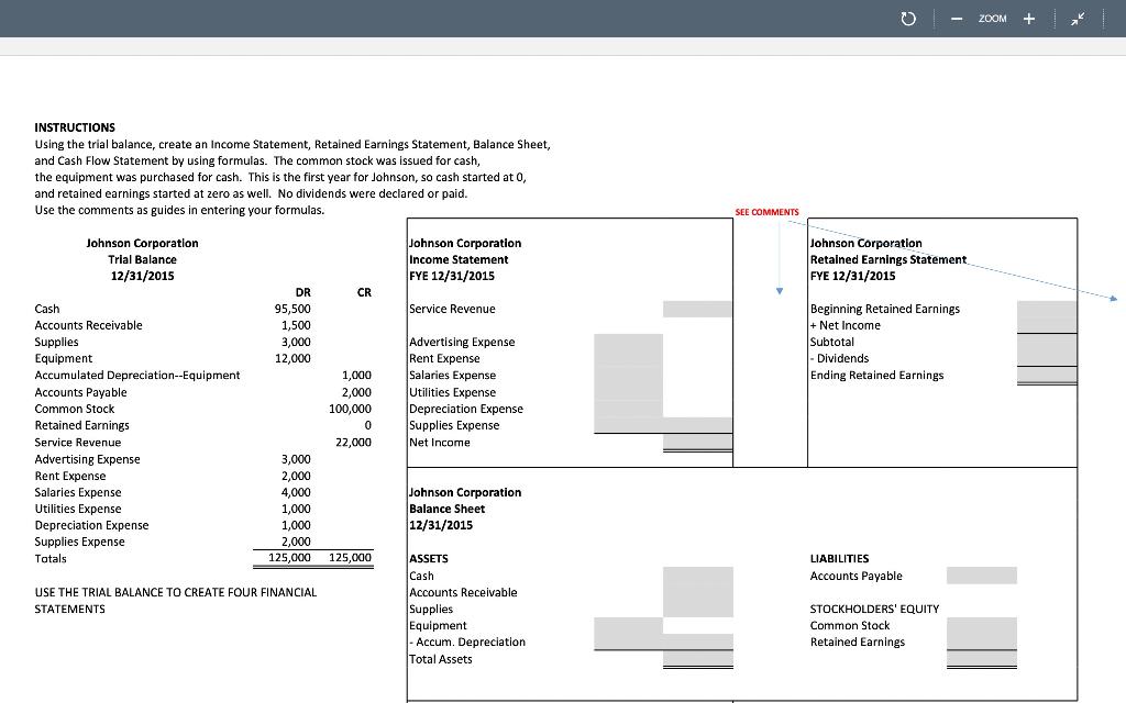  ZOOM INSTRUCTIONS Using the trial balance, create an Income Statement, Retained