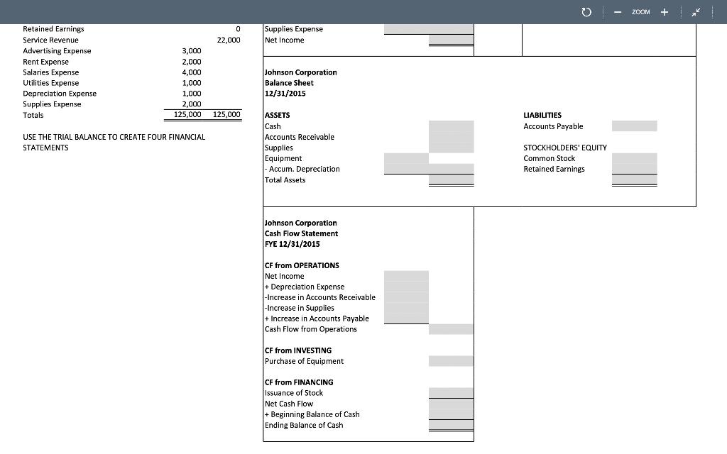 Earnings Statement, Balance Sheet, and Cash Flow Statement by using formulas. The