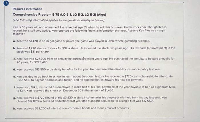  Required information Comprehensive Problem 5-75 (LO 5-1, LO 5-2, LO 5-3)