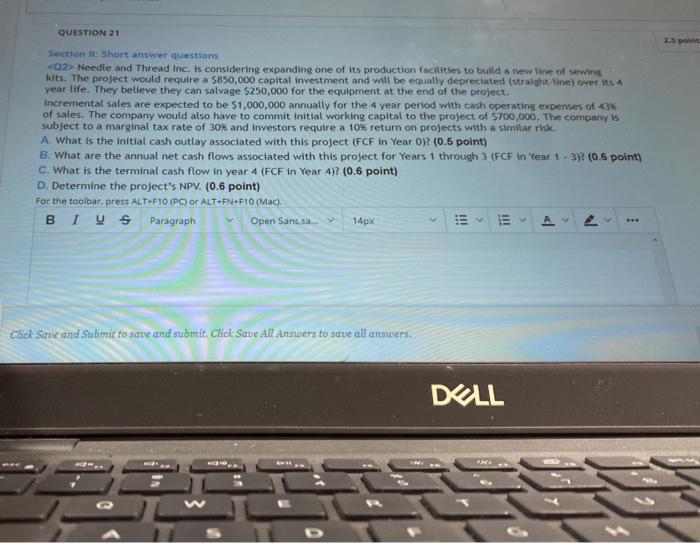  QUESTION 21 23 point Section it Short answer questions 02 Needle