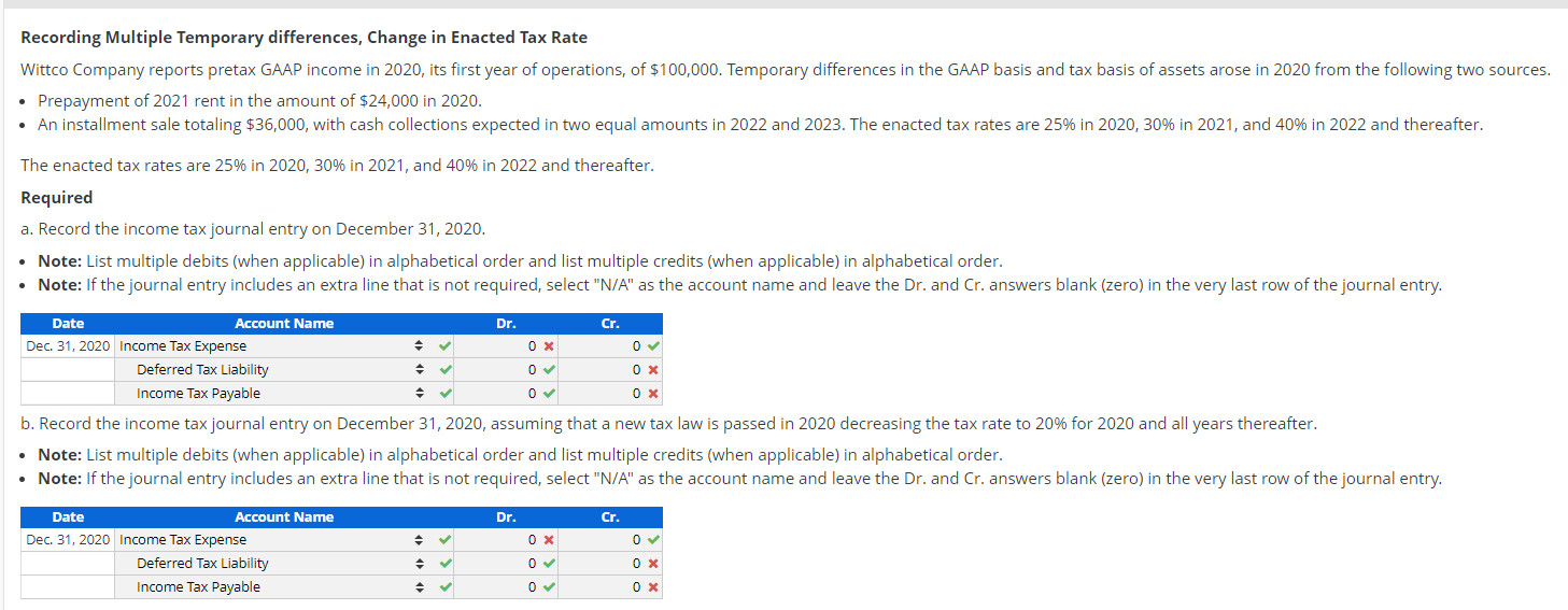  Recording Multiple Temporary differences, Change in Enacted Tax Rate Wittco Company