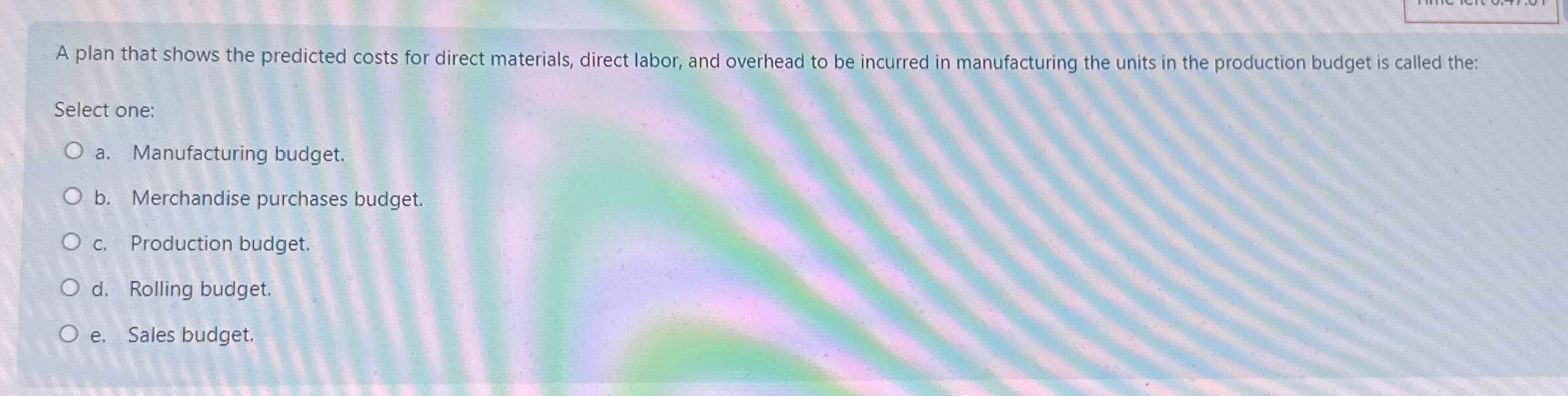  A plan that shows the predicted costs for direct materials, direct