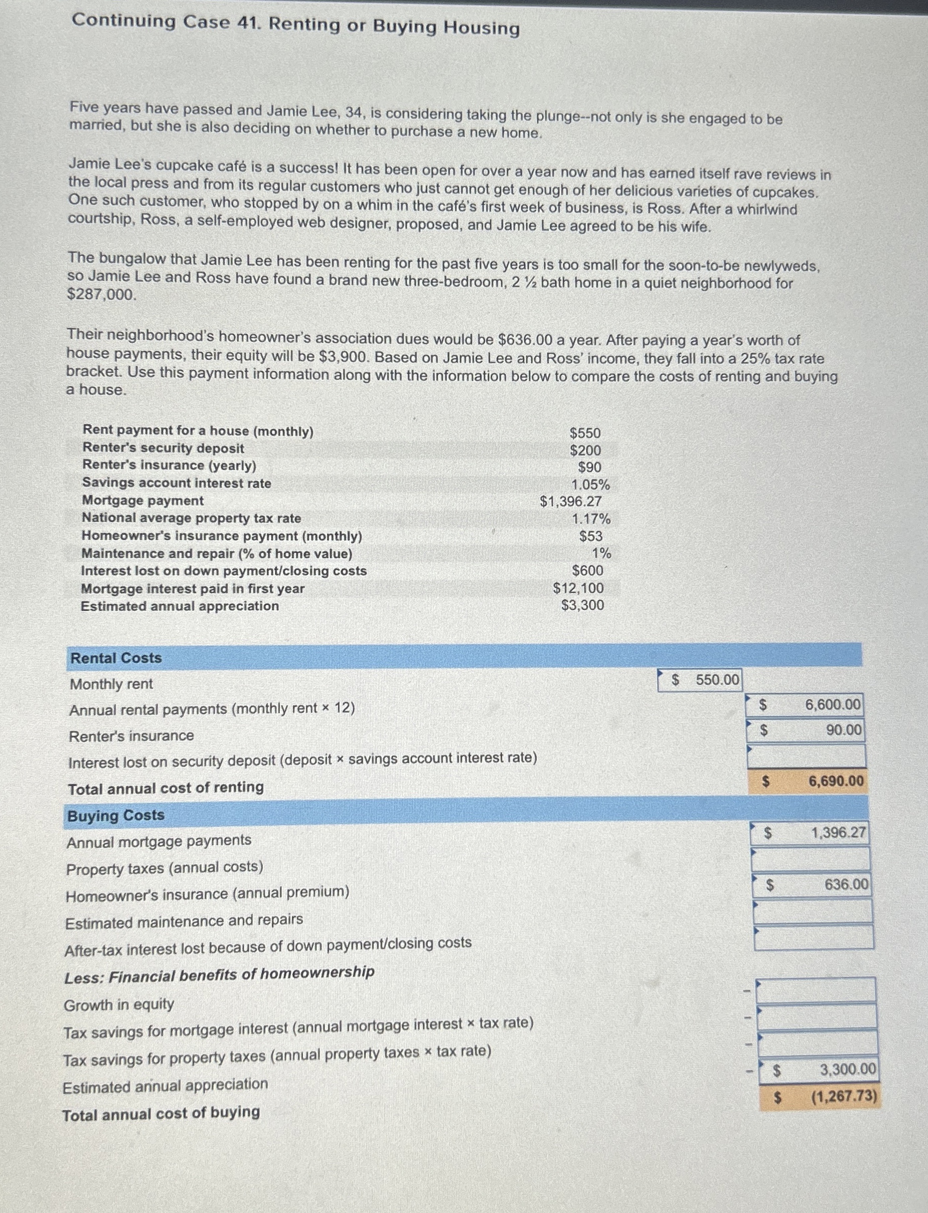  Continuing Case 41. Renting or Buying Housing Five years have passed