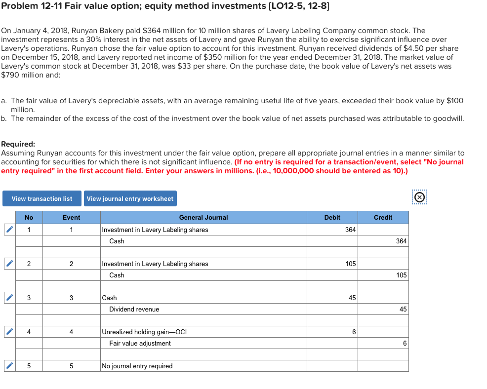 I'm not sure what I did wrong? Problem 12-11 Fair value