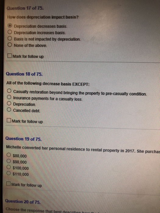  Is question #18. all of the following decrease basis except Question