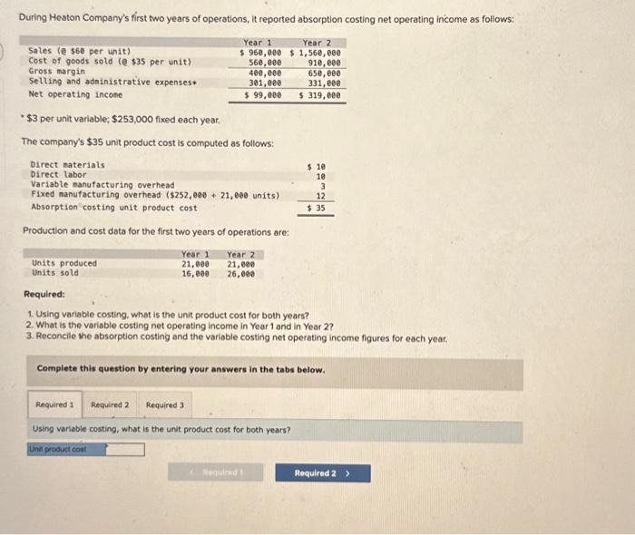  What is the variable costing net operating income in Year 1