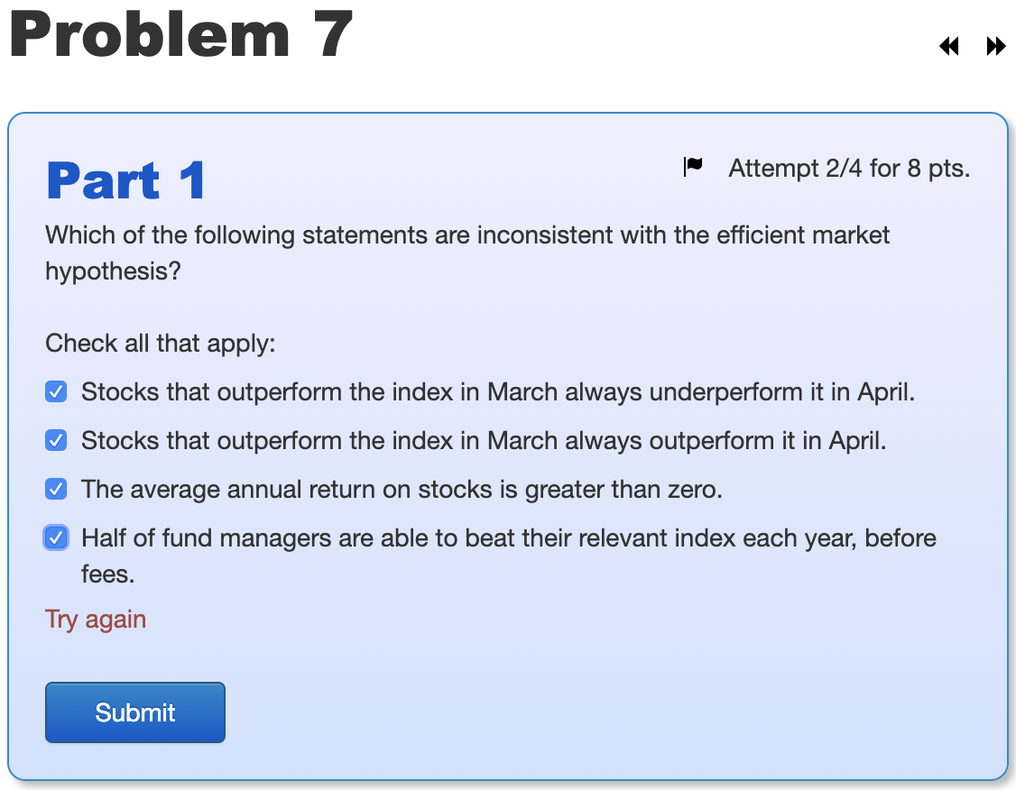  Attempt: Checking all options is the wrong answer Problem 7 Part