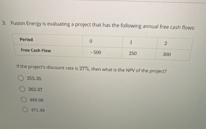 annual free cash flows: Period 0 1 2 Free Cash Flow -200