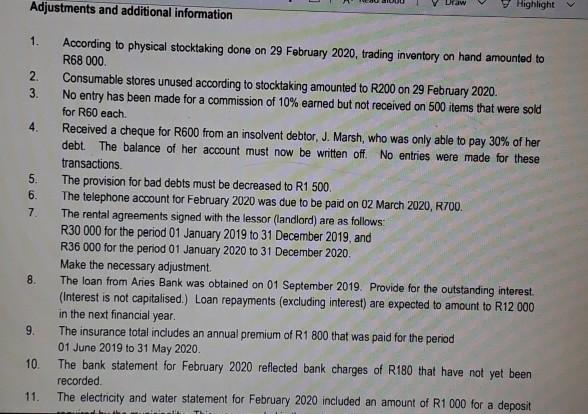 year QUESTION 1 (20 Marks) The trial balance and additional information given