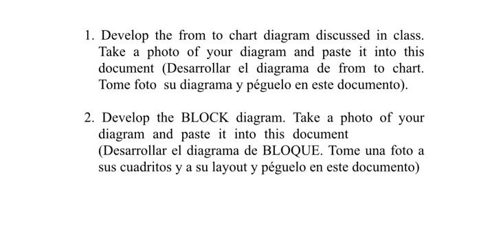  1. Develop the from to chart diagram discussed in class. Take