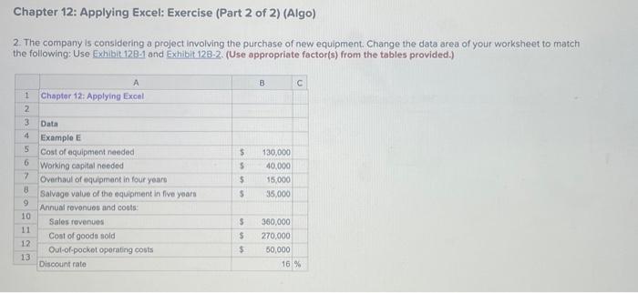  Chapter 12: Applying Excel: Exercise (Part 2 of 2) (Algo) 2.