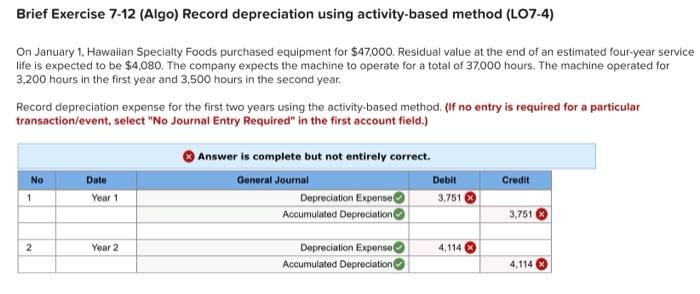  Brief Exercise 7-12 (Algo) Record depreciation using activity-based method (LO7-4) On