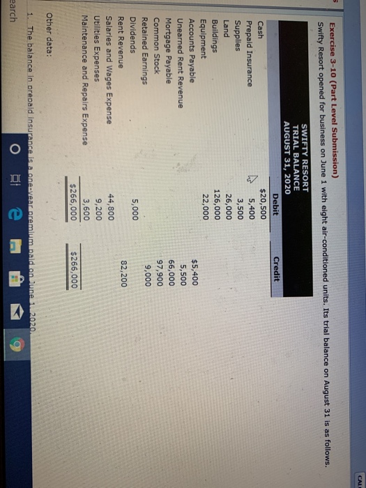  CAL Exercise 3-10 (Part Level Submission) Swifty Resort opened for business