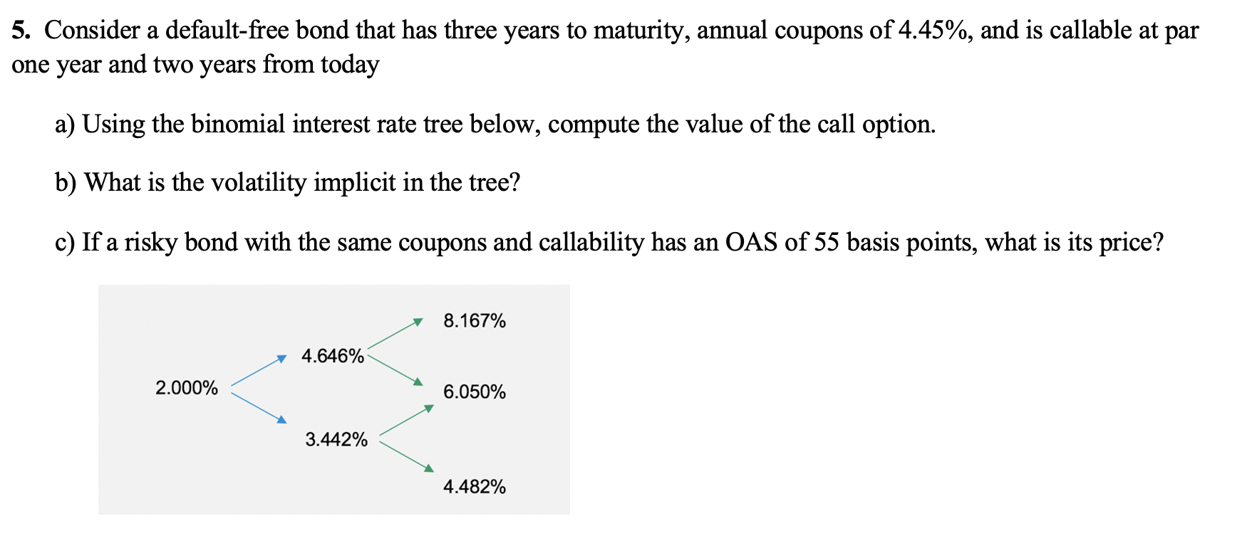 5. Consider a default-free bond that has three years to maturity,
