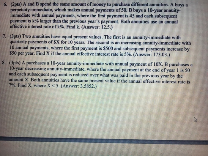  Financial Math (2pts) A and B spend the same amount of