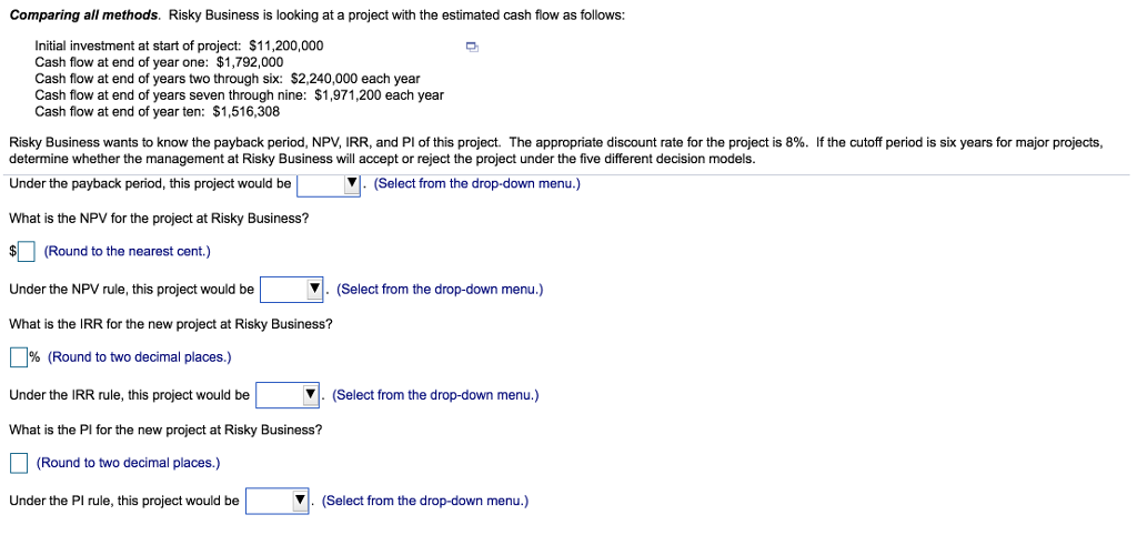 the estimated cash flow as follows: Initial investment at start of project: