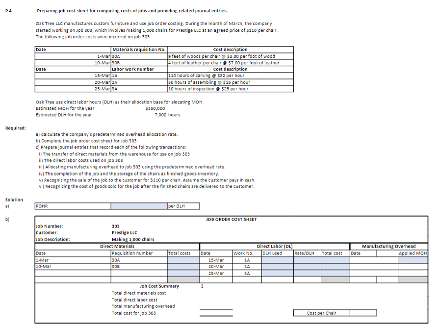 Help with this question Please Preparing job cost sheet for computing costs