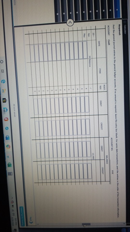 general lediger below. Notice the word Balance in the Item column, the