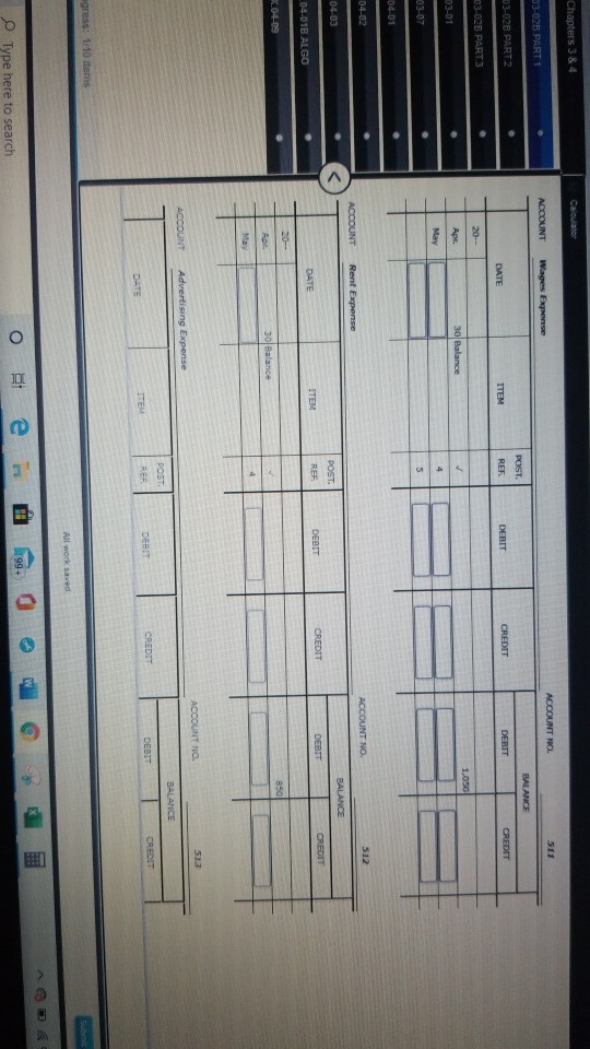 1.050.00 512 May, 1 3 1.050.00 111 Rent Expense Cash lullWN 5