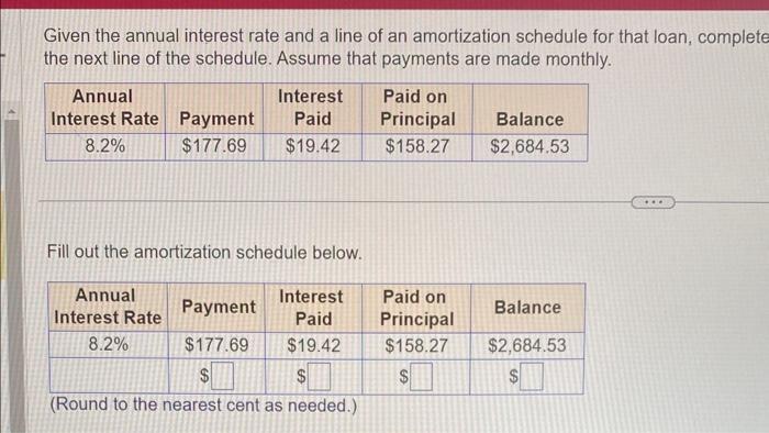 the monthly payments on the given loan. Click the icon to view
